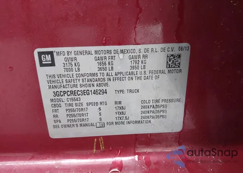 2014 Chevrolet Silverado 1500 1Lt from USA, damaged, VIN 3GCPCREC3EG146294